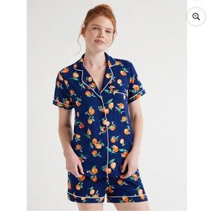 Navy Blue Kids Pajamas with Orange Print